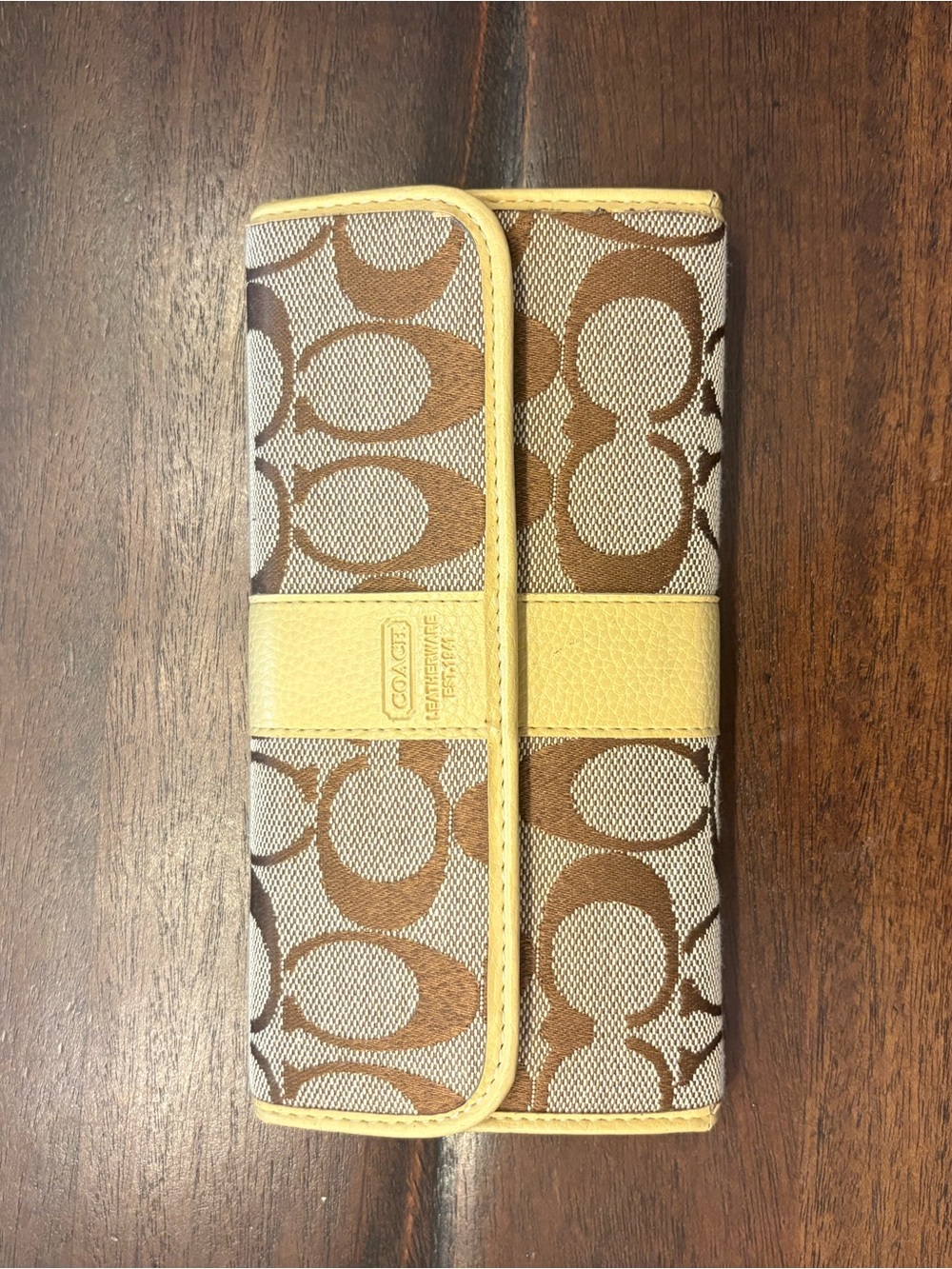 Coach Signature Canvas Phone Wallet Case with Yellow Trim